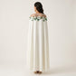 Floral Embroidered Cape Maxi Dress Sheer Neckline Loose Fit Flowing Long Dress