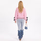 Pointelle Knit Bow Sleeve Crew Neck Long Sleeve Sweater