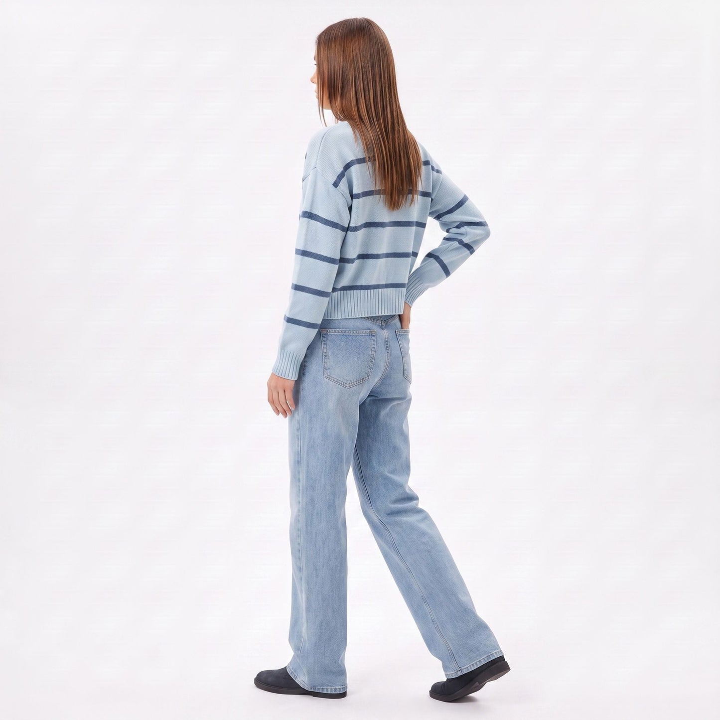 Striped Crewneck Button Front Knit Cardigan Sweater