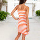 Striped Knit Spaghetti Strap Bodycon Dress Crochet Detail