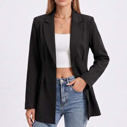 Longline Single Button Blazer with Notched Lapels