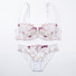 Floral Embroidered Sheer Mesh Underwire Bra and Panty Two Piece Lingerie Set