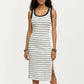 Striped Rib-Knit Scoop Neck Midi Tank Dress with Side Slit