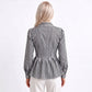 Striped Long Sleeve Button Down Peplum Shirt with Collared Neckline