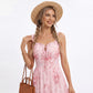 Floral Print Tie Front Smocked Back Midi Dress