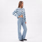 Striped Crewneck Button Front Knit Cardigan Sweater