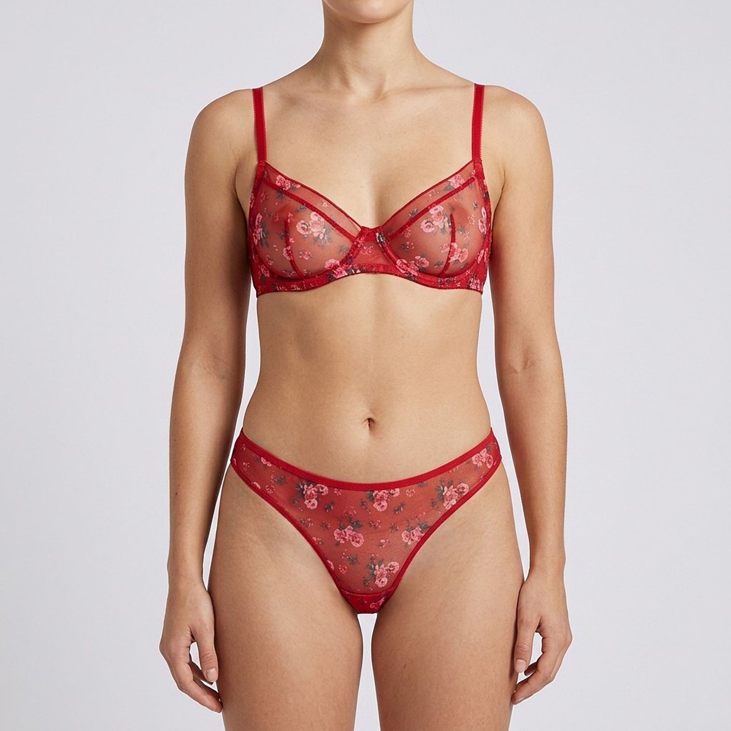 Polka Dot Sheer Mesh Underwire Bra and Panty Two Piece Lingerie Set