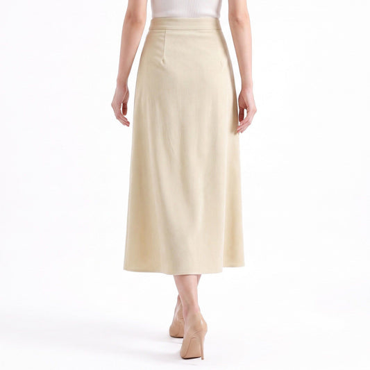 High Waist Pleated Midi Skirt A Line Flap Pocket Detail Textured Skirt