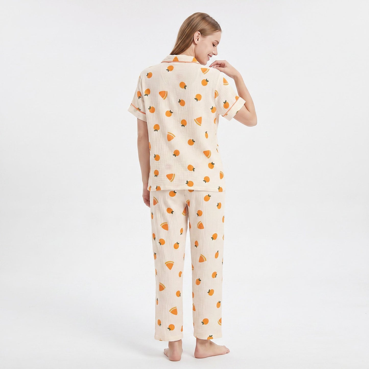 2-Piece Set Fruit Print Button Front Pajama Top and Relaxed Pants Sleepwear