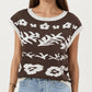 Sleeveless Floral Knit Vest Top with Crew Neck and Contrast Trim