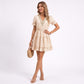 Swiss Dot V-Neck Lace Trim Tiered Ruffle Mini Dress