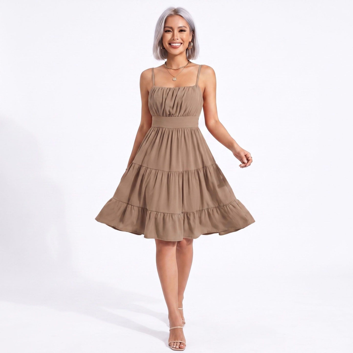 Spaghetti Strap Square Neck Smocked Back Tiered Dress