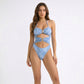 2-Piece Halter Cutout One Piece Swimsuit with Tie Front Wrap Skirt