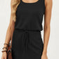 Sleeveless Tank Dress with Scoop Neck Adjustable Drawstring Waist Fitted Casual Mini Dress