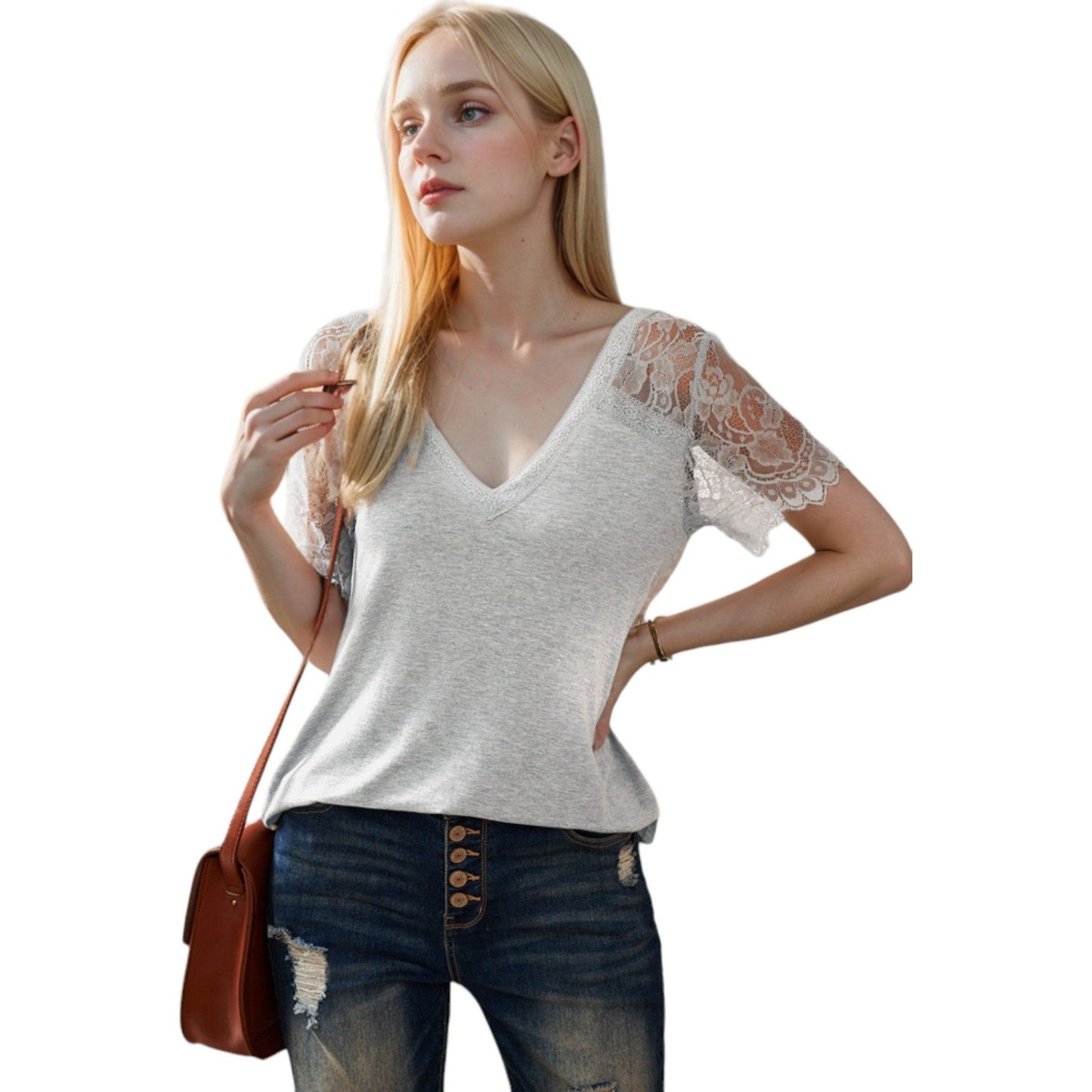 Short Sleeve T-Shirt V Neck Cotton Summer Casual Tops