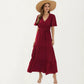 Short Sleeve Maxi Dress with Wrap Front Waist Tie and Tiered Skirt