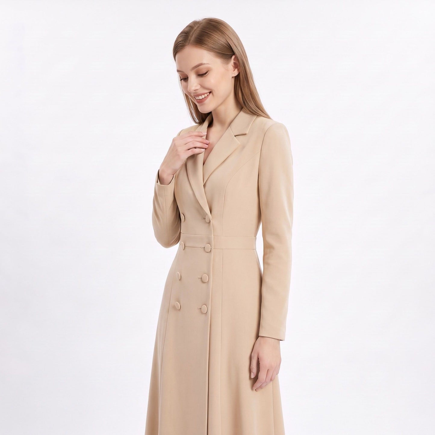 Long Sleeve Double Breasted Blazer Midi Dress with Notched Lapels