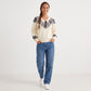Floral Jacquard V Neck Long Sleeve Pullover Sweater