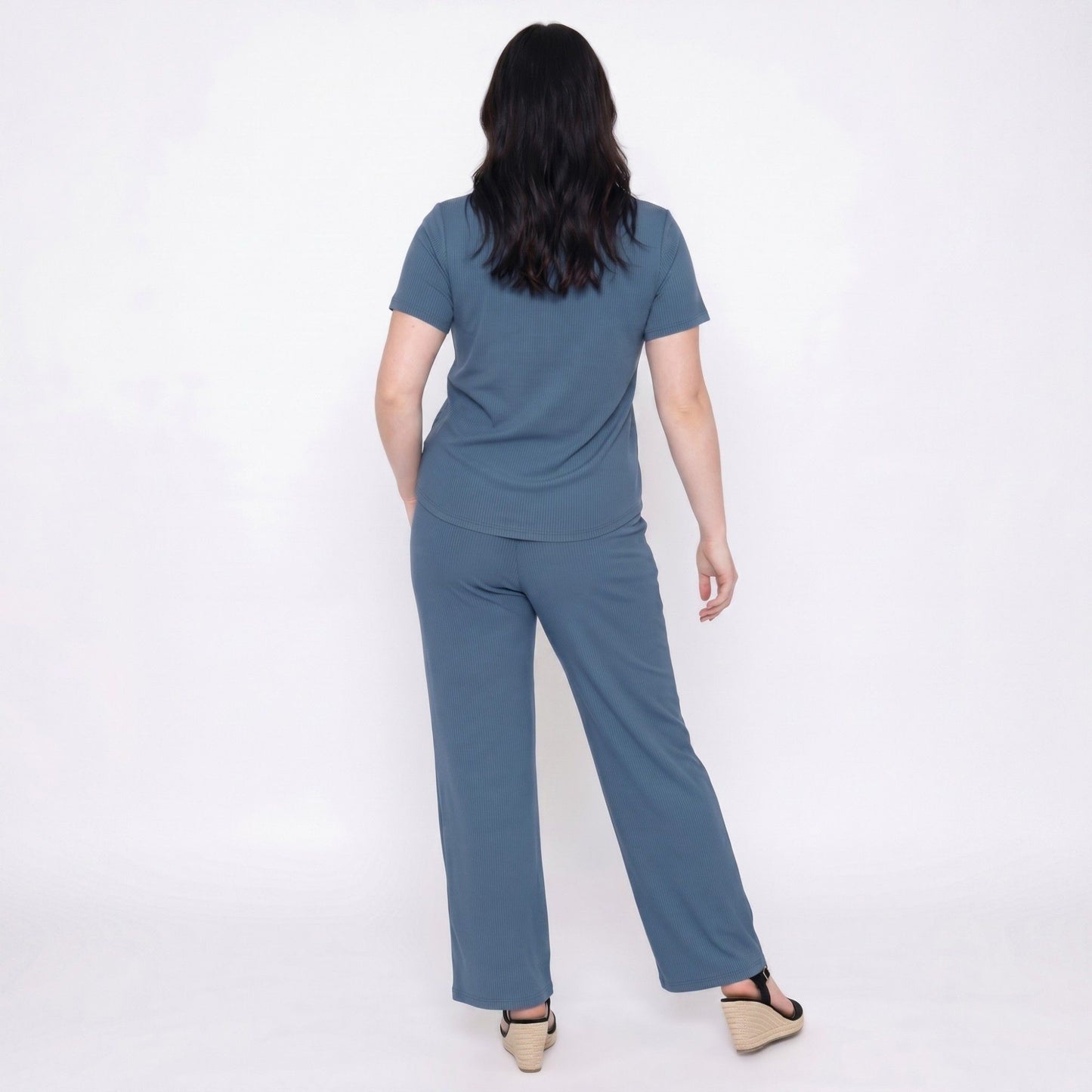 Plus Size 2-Piece Short Sleeve Button Front Pajama Top and Wide Leg Pants Sleepwear Lounge Set