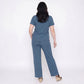 Plus Size 2-Piece Short Sleeve Button Front Pajama Top and Wide Leg Pants Sleepwear Lounge Set