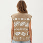 Sleeveless Floral Knit Vest Top with V-Neck Front and Button Detail