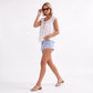 Ruffle Sleeve Blouse Smocked Neck Tie Front Flowy Top