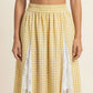 Gingham Maxi Skirt Lace Panel High Waist A Line Flowy Lightweight Casual Skirt