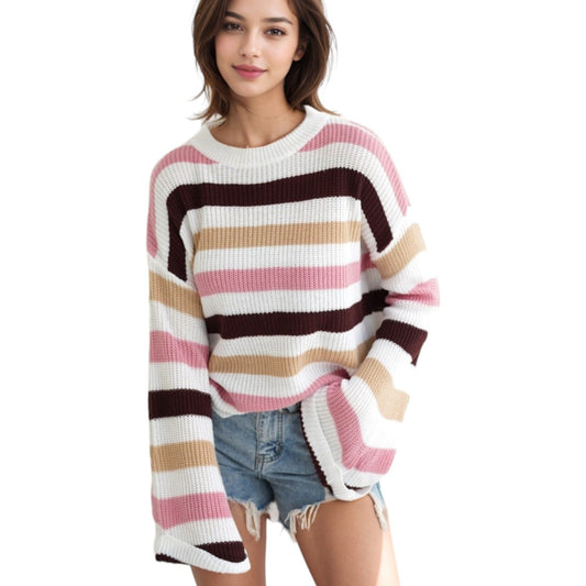 Striped Bell Sleeve Light Sweater