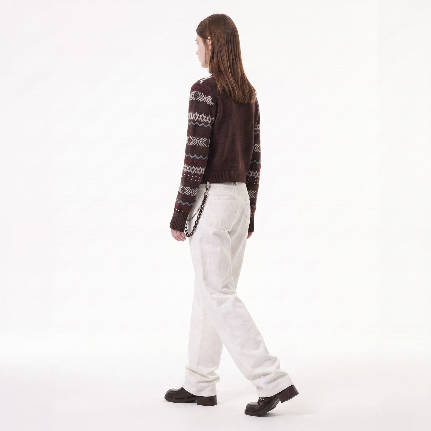 Geometric Pattern Button Front Knit Cardigan Sweater