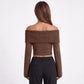 Off Shoulder Foldover Cropped Knit Sweater
