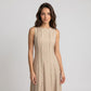 Sleeveless Round Neck Panel Seam Maxi Dress with Fitted Bodice Flowy A-Line Skirt and Soft Woven Drape