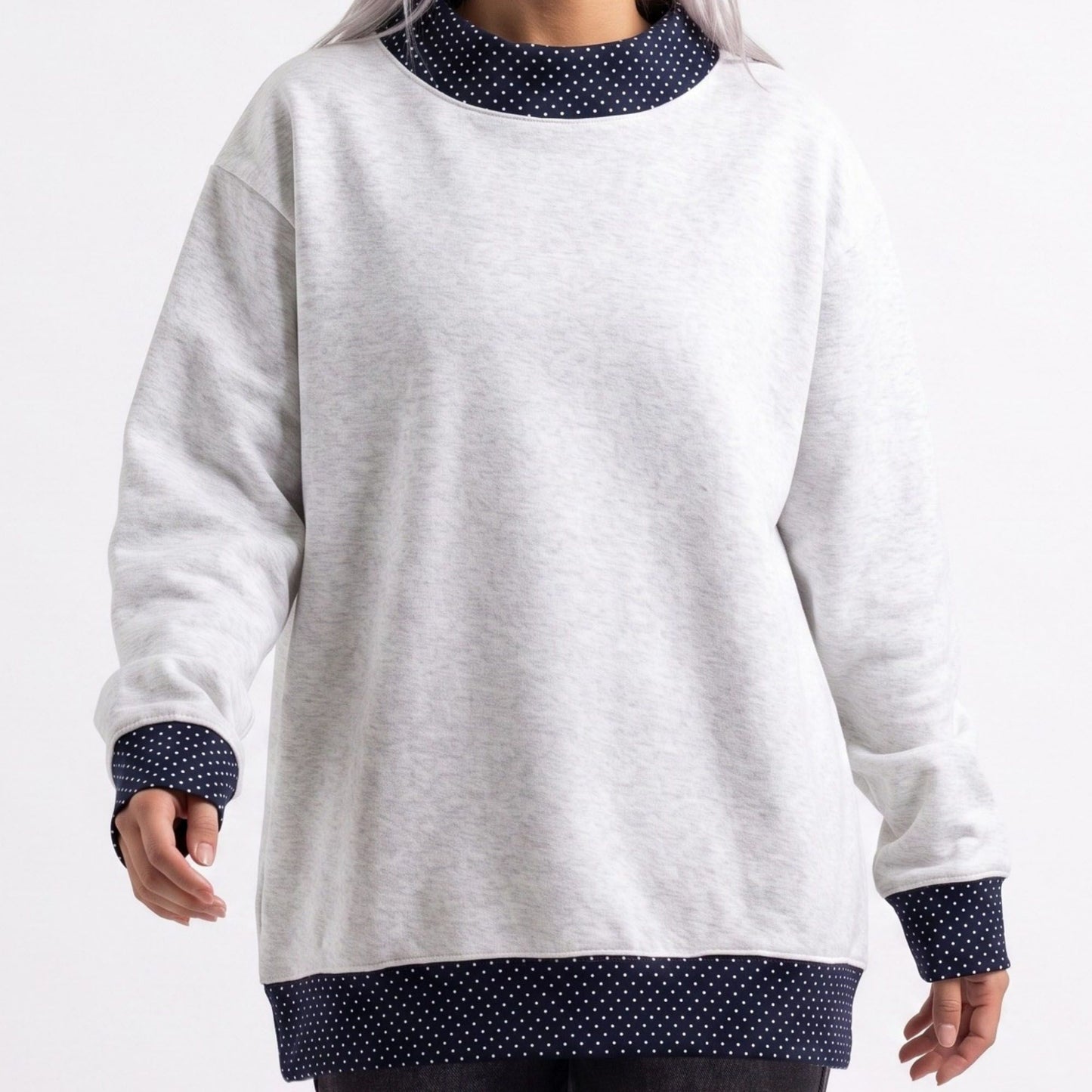 Long Sleeve Contrast Trim Sweatshirt with Polka Dot Details