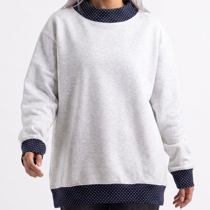 Long Sleeve Contrast Trim Sweatshirt with Polka Dot Details