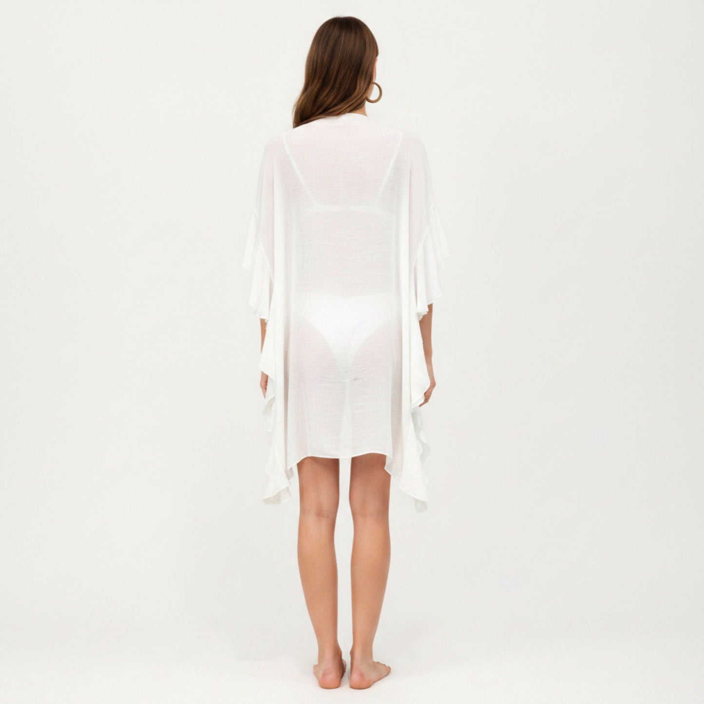 Open Front Swim Cover Up Kimono with Ruffle Sleeves Lightweight Beach Cardigan