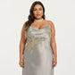 Plus Size Satin Floral Slip Nightgown with Adjustable Spaghetti Straps Cowl Neck Midi Length Sleepwear Dress