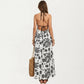 Halter Neck Maxi Dress with Open Back Tie Design Flowy Printed Long Dress