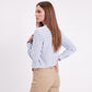 Striped Long Sleeve Split Neck Blouse with Button Placket