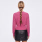 Cable Knit Crewneck Sweater with Front Zipper
