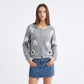 3D Floral Pearl Button Fuzzy Knit Cardigan Sweater
