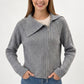 Ribbed Wide Collar Zip-Front Cardigan Sweater