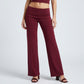 Foldover Waistband Full-Length Wide-Leg Trousers