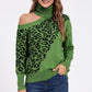 Leopard Print Cold Shoulder Turtleneck Sweater