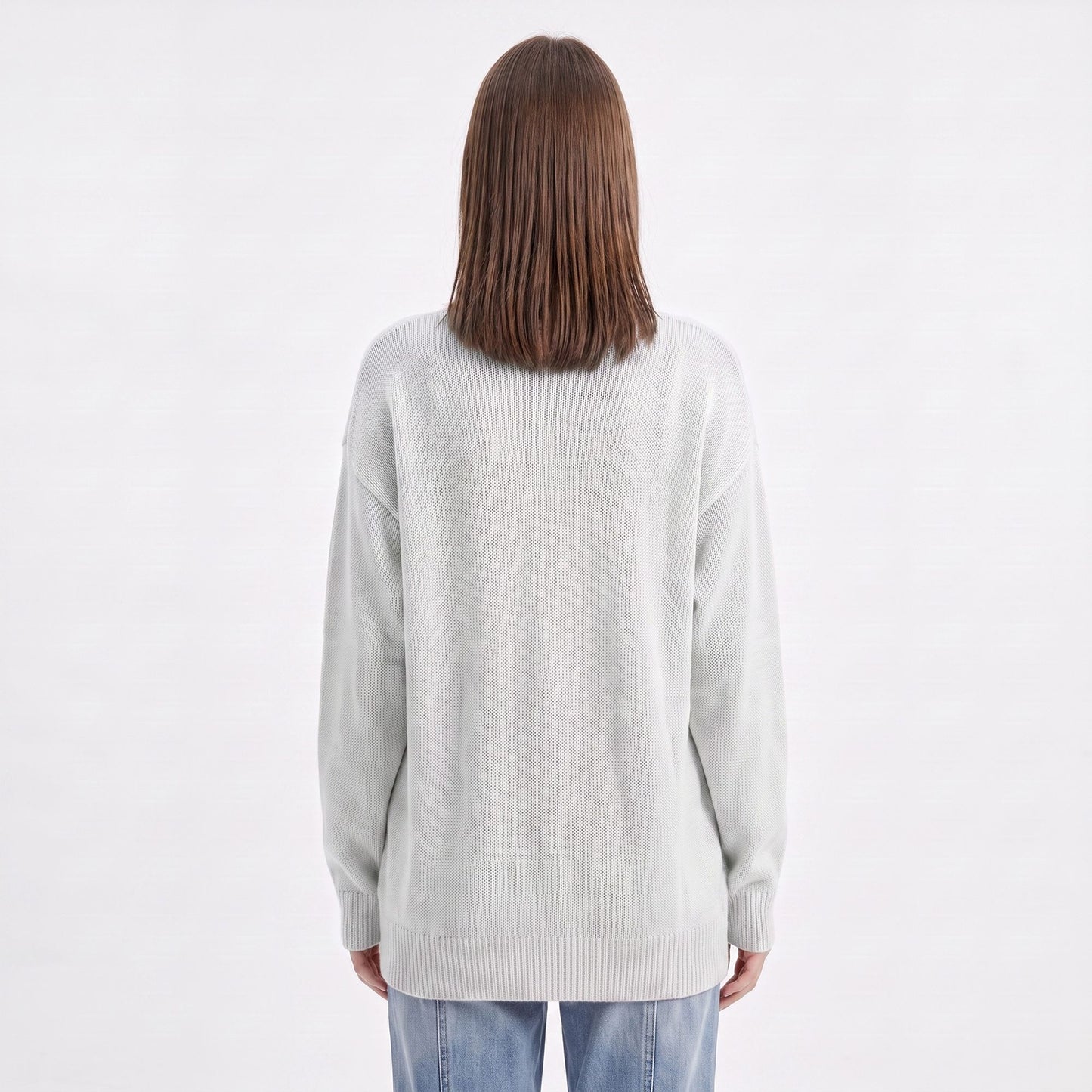 Oversized V Neck Longline Knit Pullover Sweater
