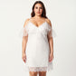 Plus Size Chiffon Chemise Ruffle Sleeve Lace Trim Nightgown Adjustable Strap Sleep Dress