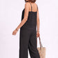 Sleeveless Button Front Jumpsuit with Crochet Lace Back