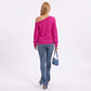 One Shoulder Cold Shoulder Pointelle Knit Long Sleeve Sweater
