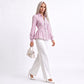 Striped Long Sleeve Button Down Peplum Shirt with Collared Neckline