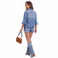 Ruffle Hem Denim Jacket 3/4 Sleeve Button Front Jean Jacket with Flap Pockets