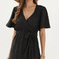 Short Sleeve Maxi Dress with Wrap Front Waist Tie and Tiered Skirt