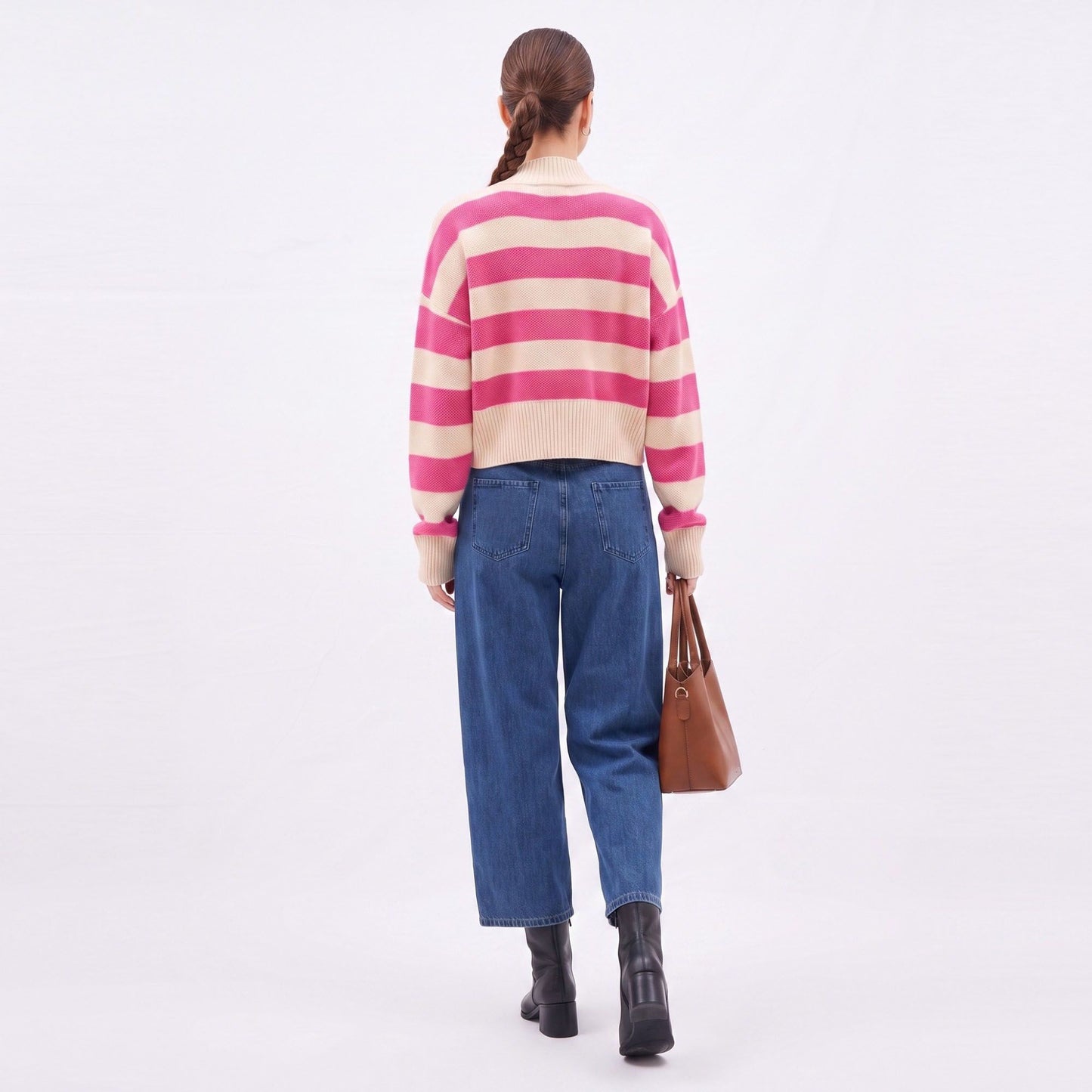 Striped V-Neck Cropped Cardigan Sweater
